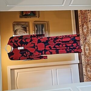 Boden midi dress in cardinal red and navy print.